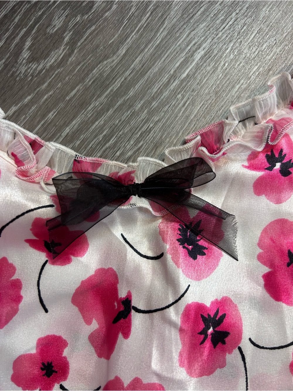 Oscar de la Renta Vintage Large Pink Label Pink Satin Floral Sleep Tank Top - Picture 2 of 6